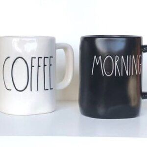 Rae Dunn Mug Set- MORNING & COFFEE- Black+ White Contrast Pair